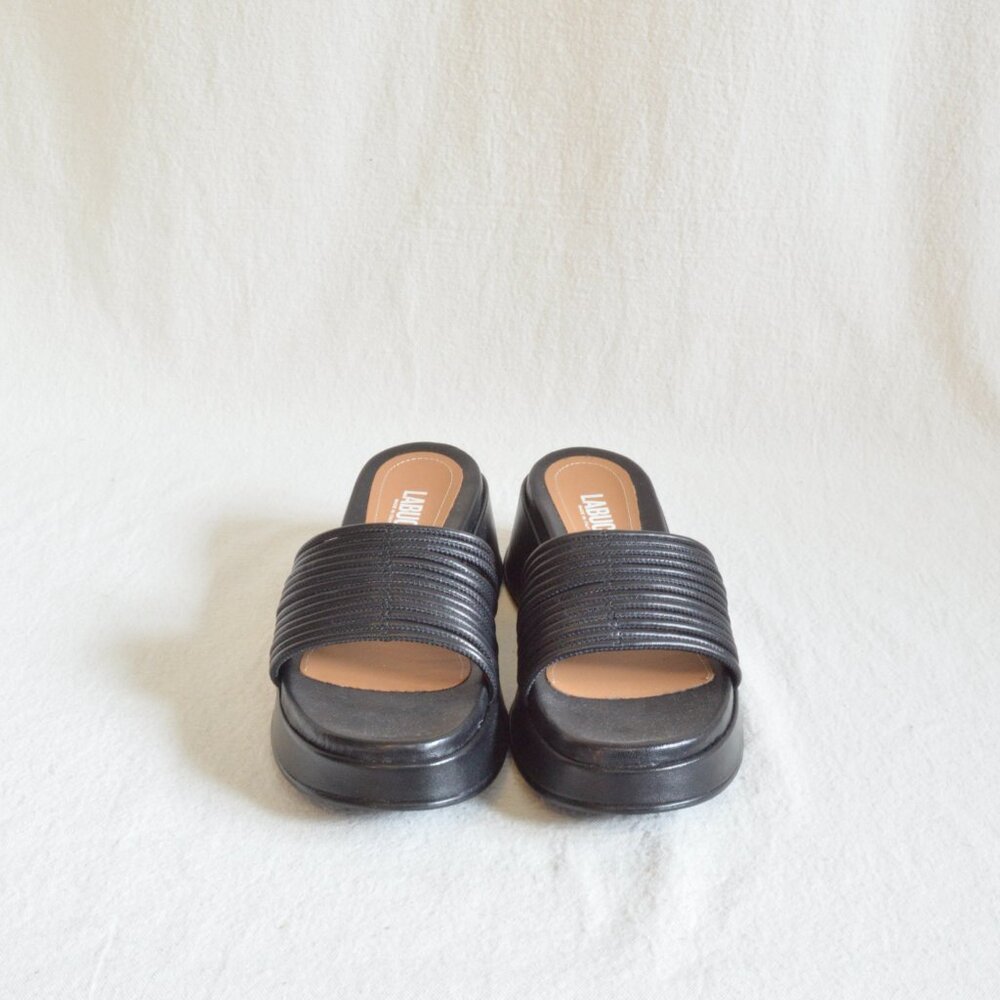 Labucq black Caye Nappa Leather Corded Vamp Platform Wedge Slide Sandal size 39 - Picture 5 of 5